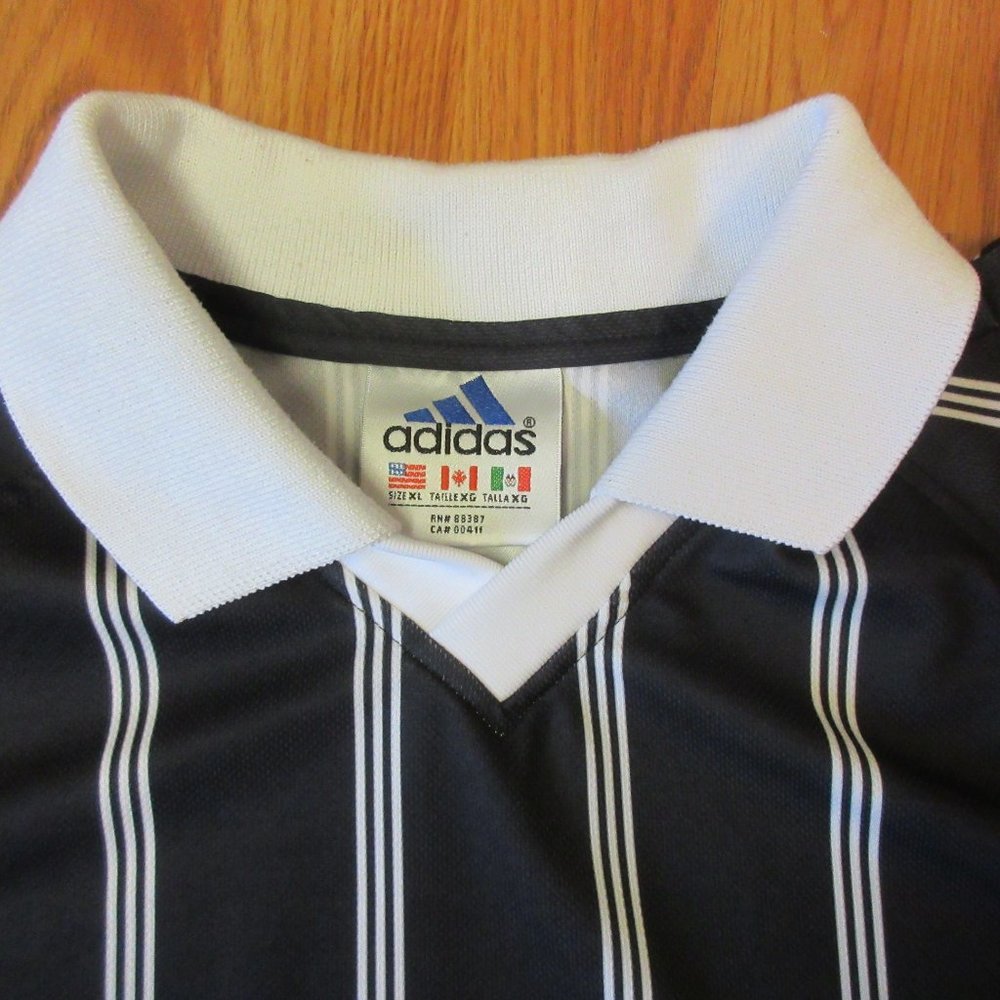 VTG ADIDAS REFEREE SHIRT BLACK & WHITE POLYESTER - Picture 4 of 5